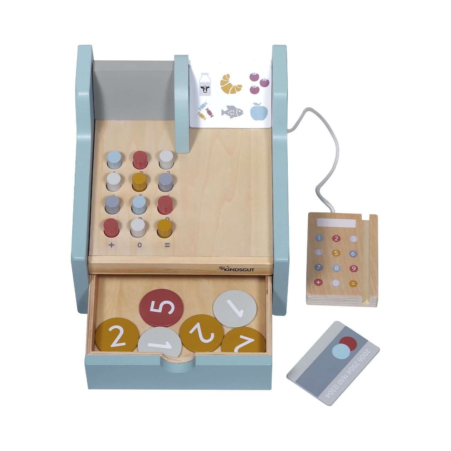 Kindsgut Spielkasse aus Holz mit Spielgeld, Kreditkarte und Kartenlesegerät