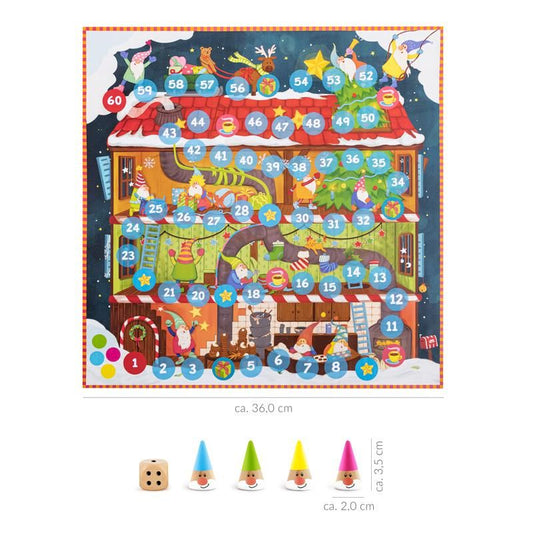 Detailansicht Wichtel Leiterspiel mit weihnachtlichen Motiven und Zahlenfeldern Trendhaus