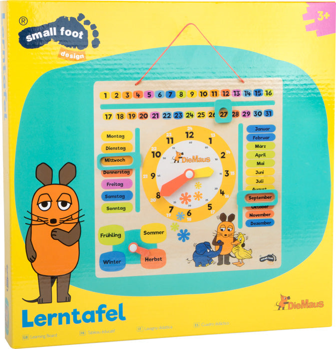 Die Maus Lernuhr mit Kalender aus Holz