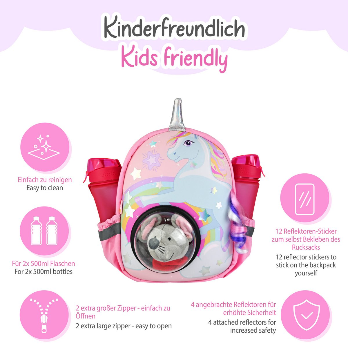 Rucksack Einhorn mit Sichtfenster