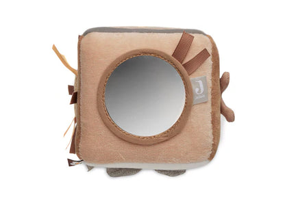 Weicher Baby Spielwürfel Spring Garden aus Stoff mit knisternden Elementen und Spiegel Jollein