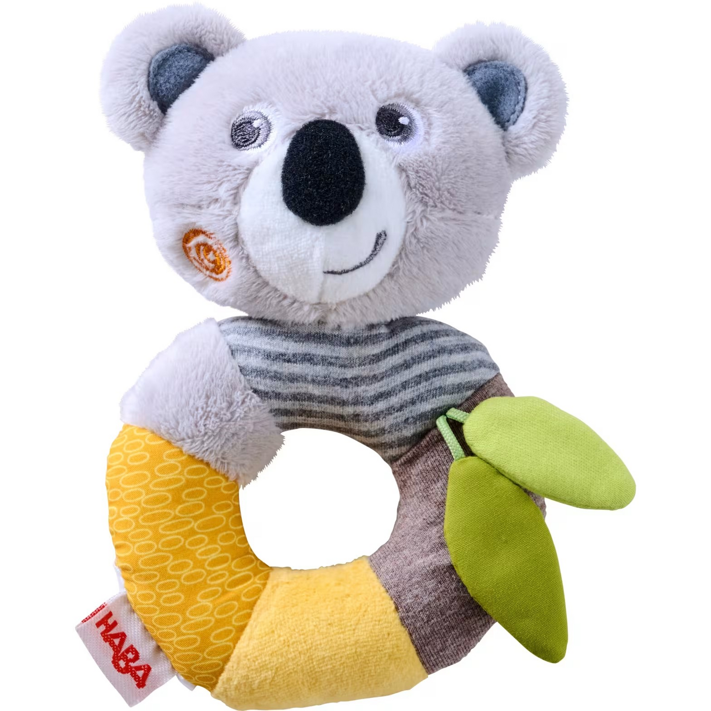 Vorderansicht des Greiflings „Kuschel Koala“, der mit seinem weichen, kindgerechten Design und den bunten Farben sofort ins Auge fällt.