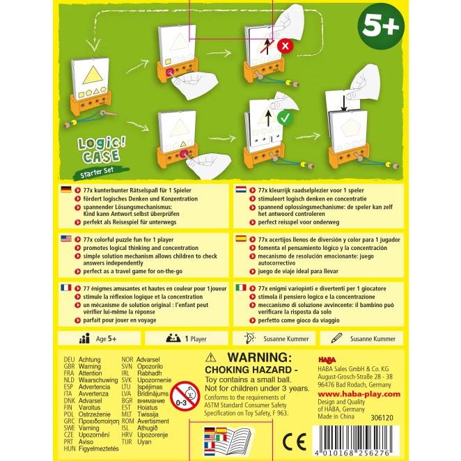 Das Logikspiele - LC Starter Set in Aktion, ideal für erste Schritte in Denk- und Kombinationsspielen. Rückseite Verpackung.