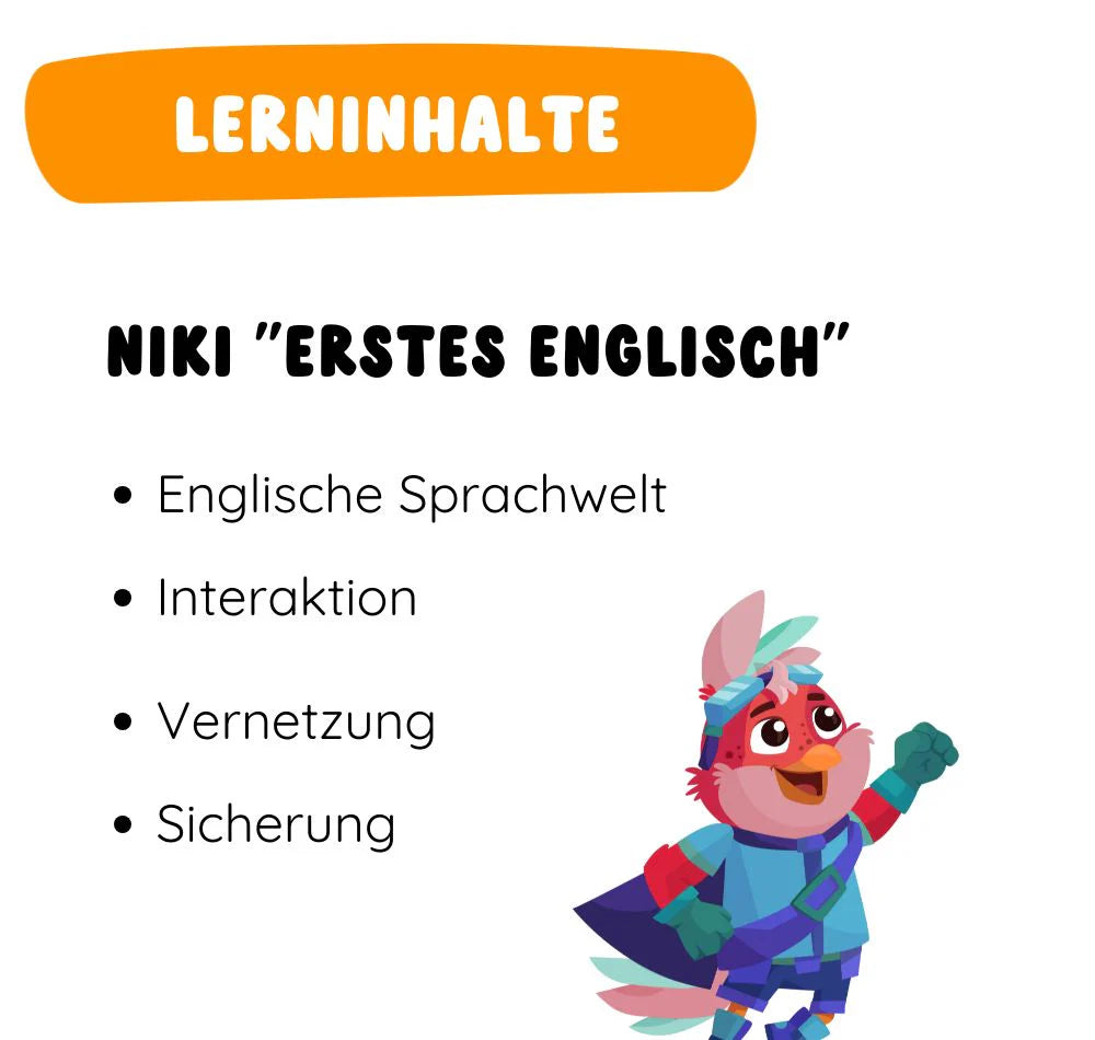 Die interaktive Lernfigur "Niki" "Erstes Englisch": bringt Kindern das erste Englisch spielerisch bei. Mit der App können sie die Zahlen "One" und "Two" üben und das Lernen zu erleichtern.