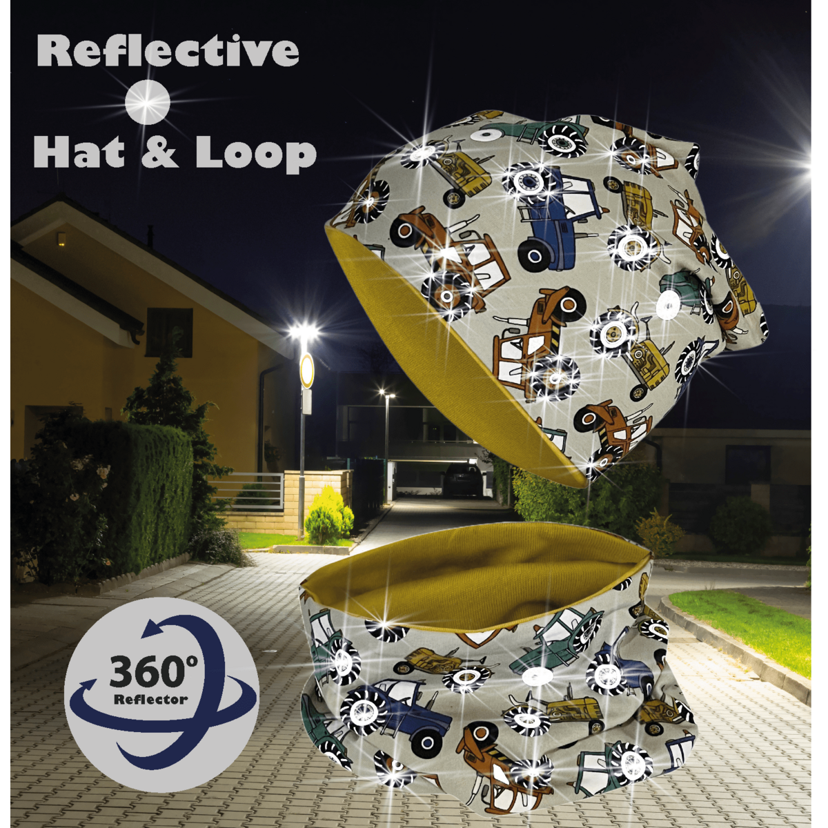 Kinder 360° Reflektor Beanie & Loop – Traktor